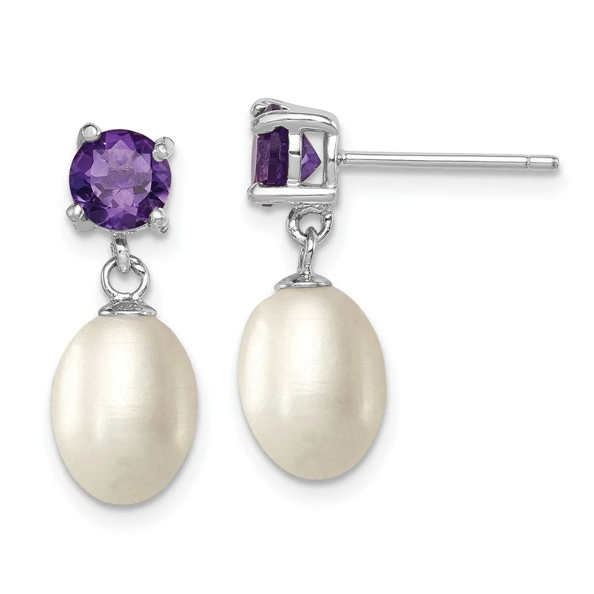 Curata 925 Sterling Silver Amethyst and 7-8mm Freshwater Cultured Pearl Teardrop Post Earrings - 20x8mm sold by Zulily product image thumbnail 5