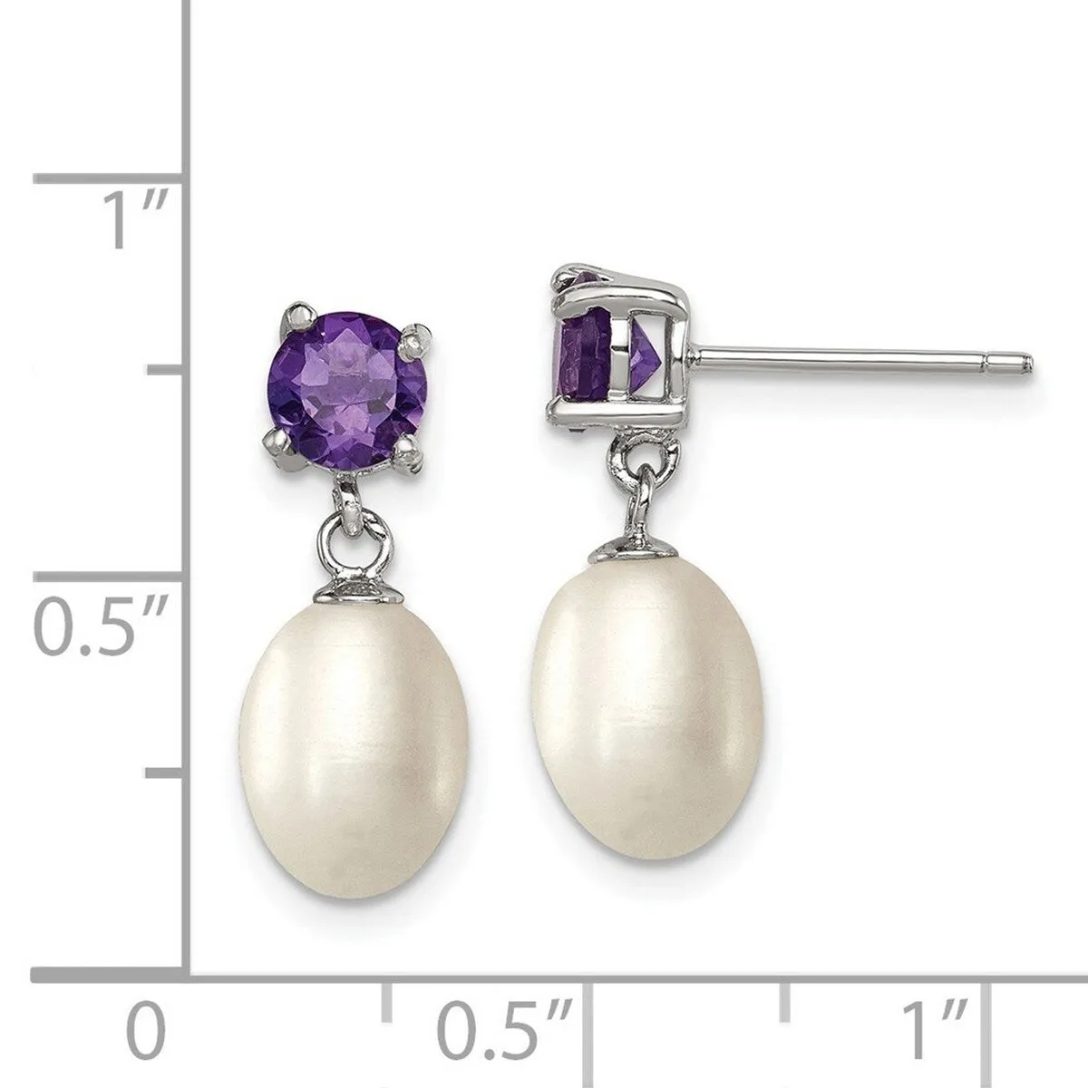 Curata 925 Sterling Silver Amethyst and 7-8mm Freshwater Cultured Pearl Teardrop Post Earrings - 20x8mm sold by Zulily product image thumbnail 4