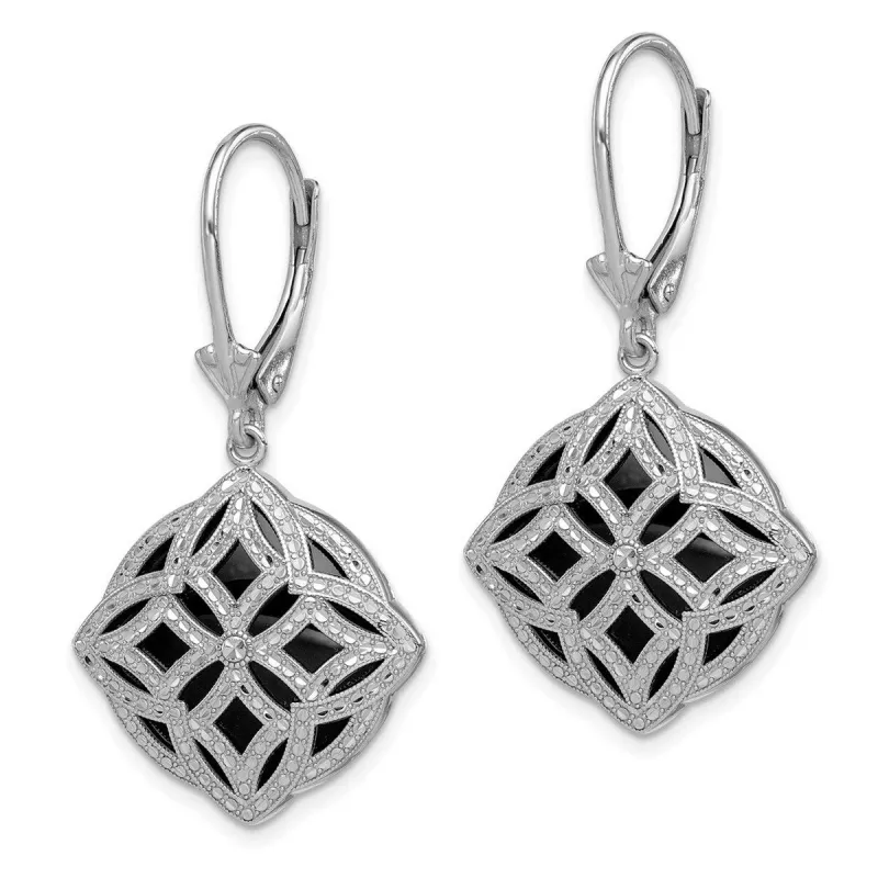 Curata 925 Sterling Silver Artisan Diamond-cut Onyx Leverback Earrings - 40x22mm sold by Zulily