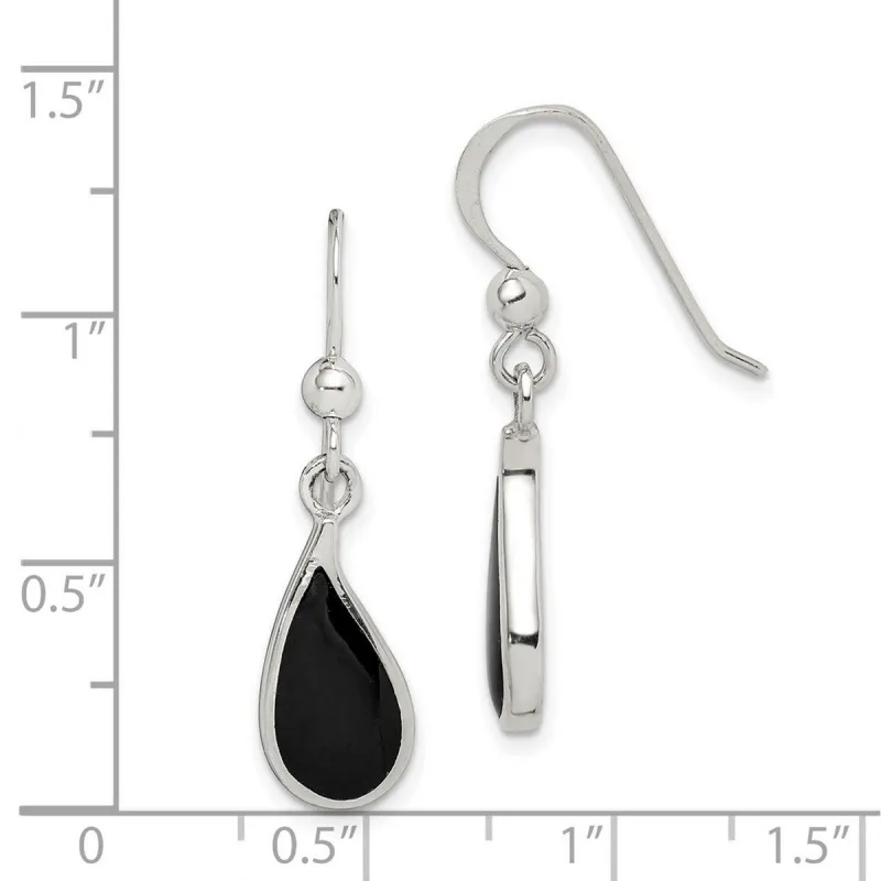 Curata 925 Sterling Silver Teardrop Inlaid Onyx Dangle Earrings - 31x7mm sold by Zulily