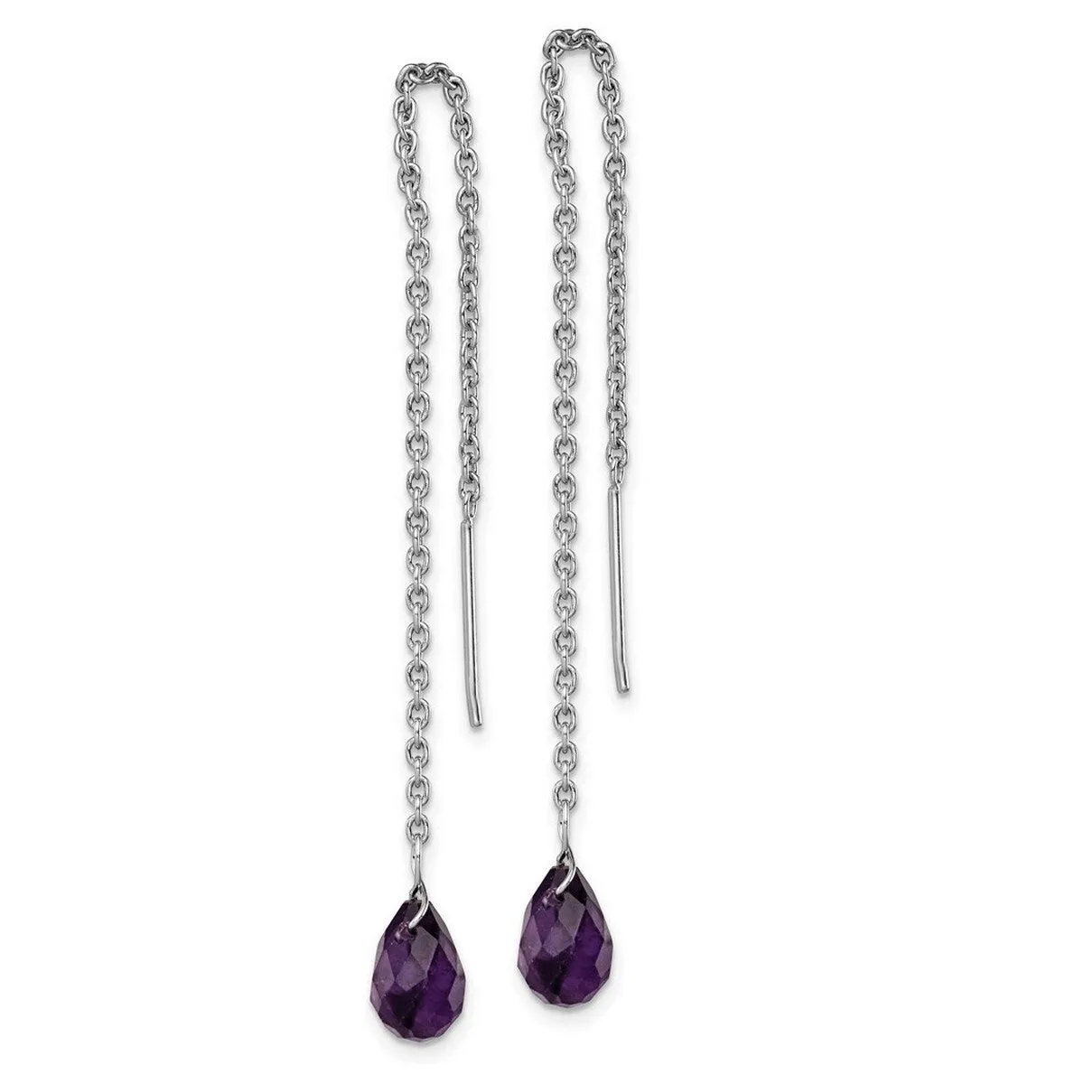 Curata 925 Sterling Silver Amethyst Bead Threader Earrings - 56x6mm sold by Zulily