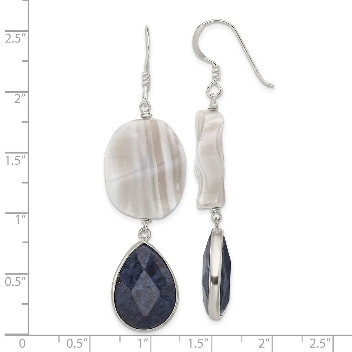 Curata 925 Sterling Silver Grey Agate and Lapis Dangle Hook Earrings - 63x16.5mm sold by Zulily product image thumbnail 4