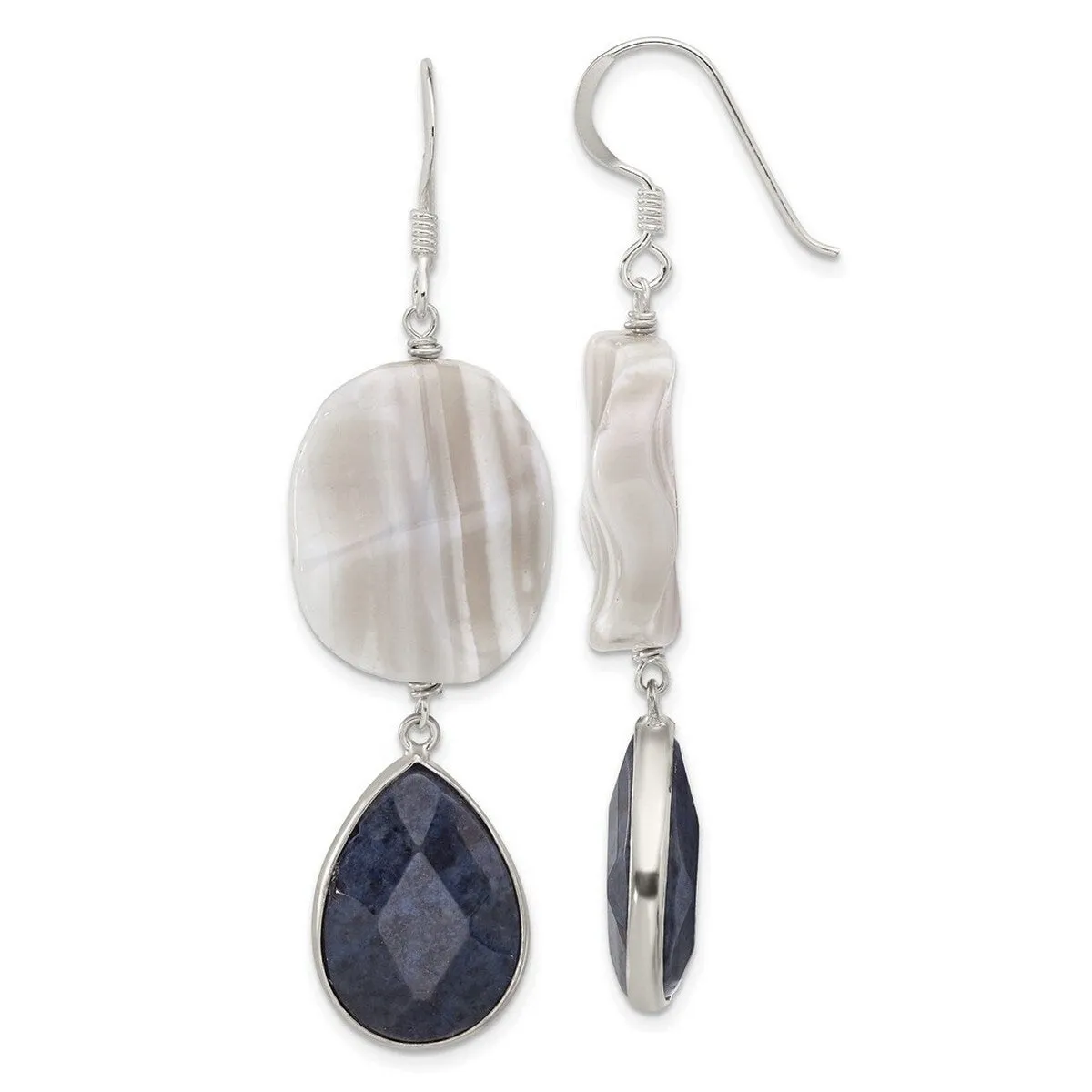 Curata 925 Sterling Silver Grey Agate and Lapis Dangle Hook Earrings - 63x16.5mm sold by Zulily product image thumbnail 5