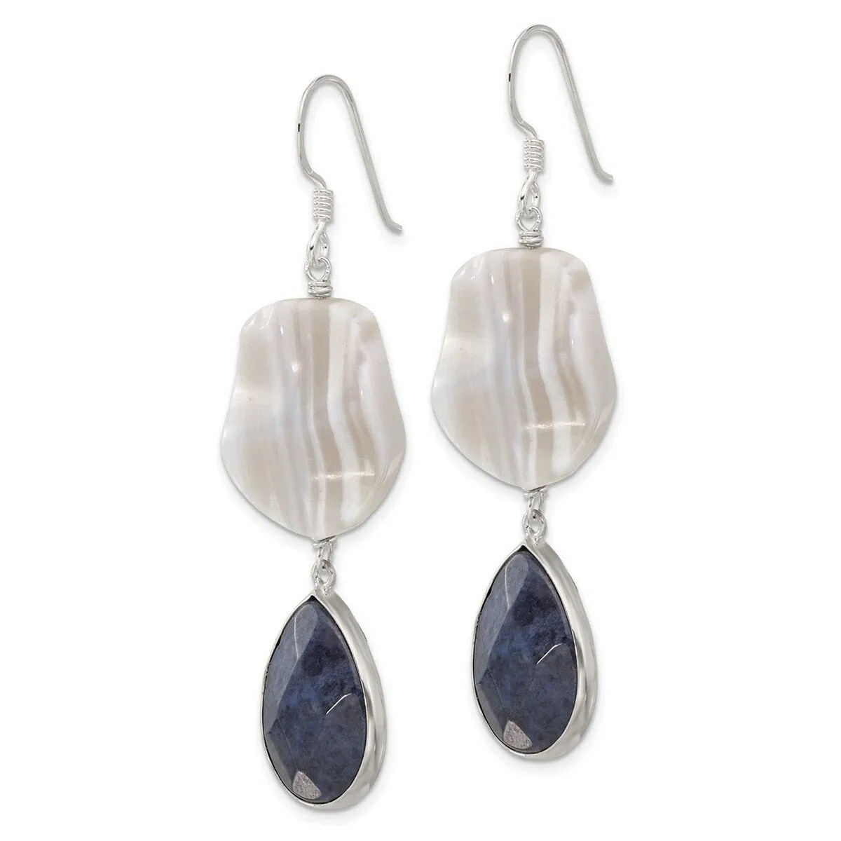 Curata 925 Sterling Silver Grey Agate and Lapis Dangle Hook Earrings - 63x16.5mm sold by Zulily