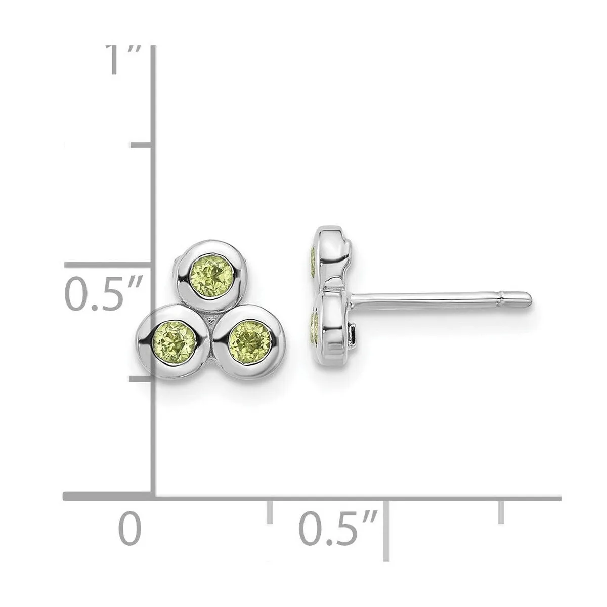 Curata 925 Sterling Silver Rhodium Plated Bezel Peridot 3-stone Post Earrings - 7.53x7.98mm sold by Zulily