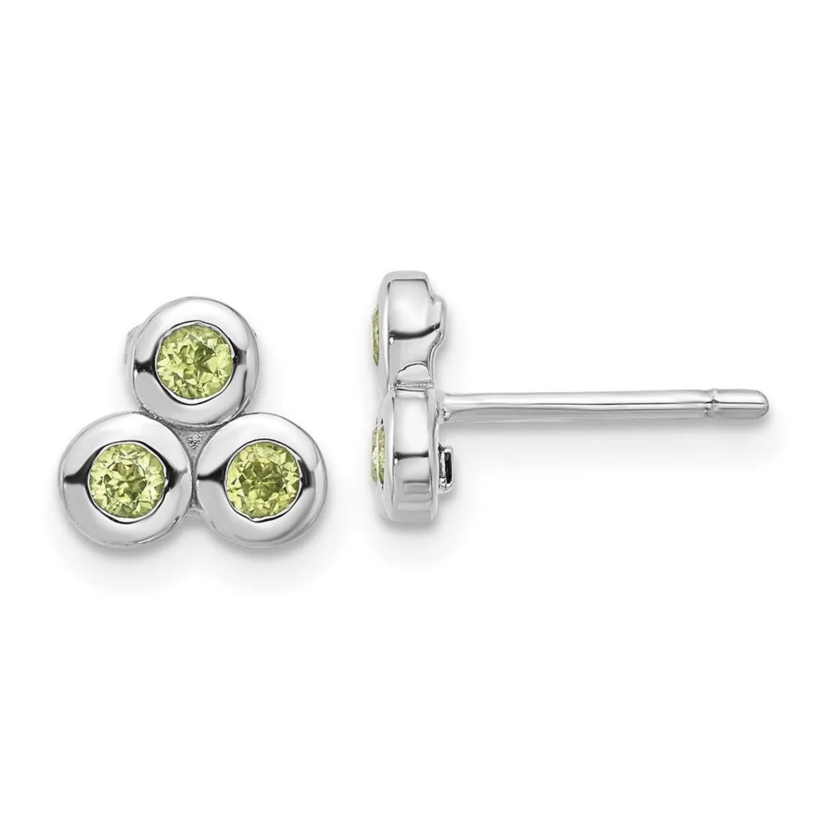 Curata 925 Sterling Silver Rhodium Plated Bezel Peridot 3-stone Post Earrings - 7.53x7.98mm sold by Zulily product image thumbnail 5