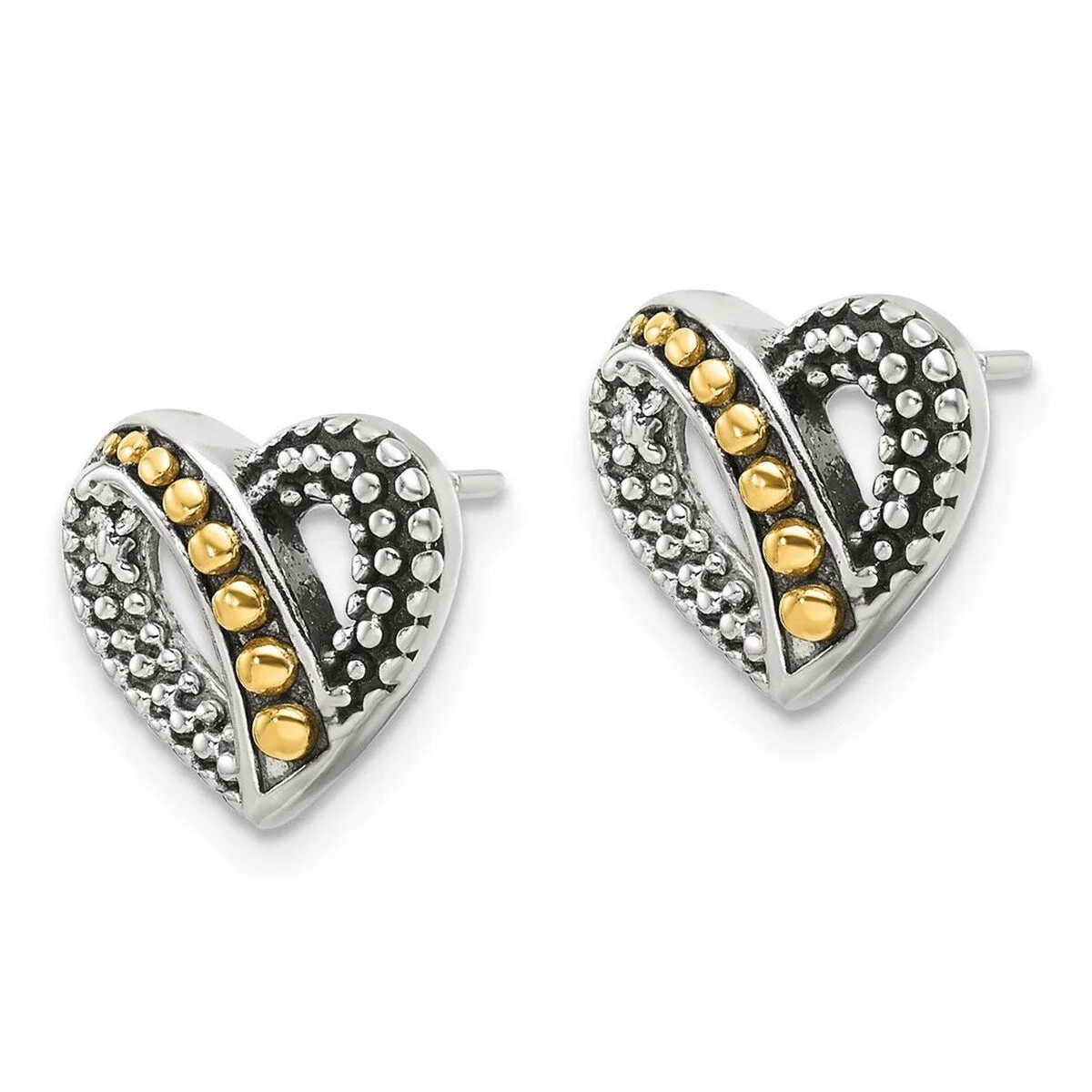Curata 925 Sterling Silver Gold Plated Beaded Heart Artisan Oxidized Earrings - 11x12.2mm sold by Zulily product image thumbnail 4