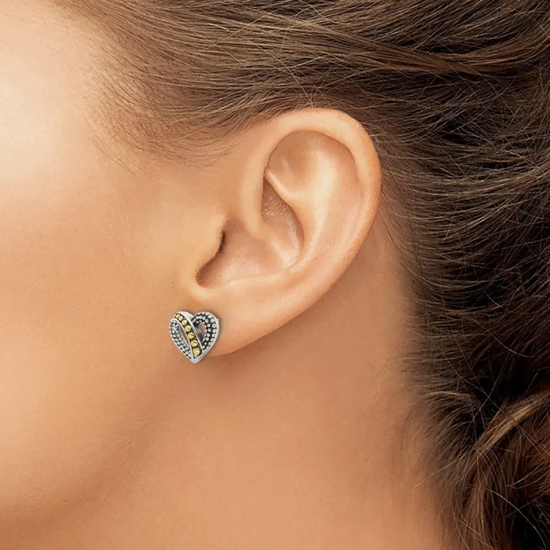 Curata 925 Sterling Silver Gold Plated Beaded Heart Artisan Oxidized Earrings - 11x12.2mm sold by Zulily
