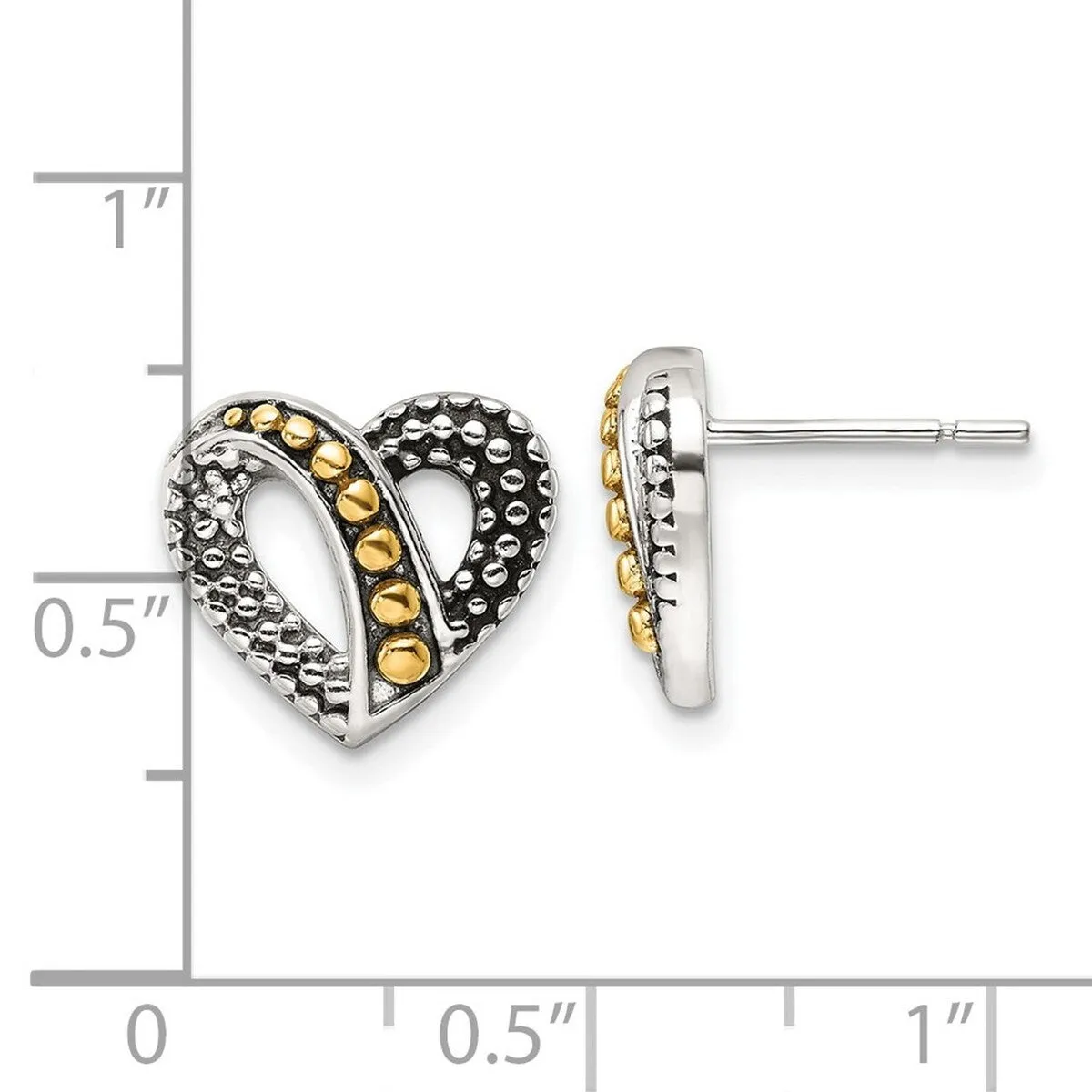 Curata 925 Sterling Silver Gold Plated Beaded Heart Artisan Oxidized Earrings - 11x12.2mm sold by Zulily product image thumbnail 3