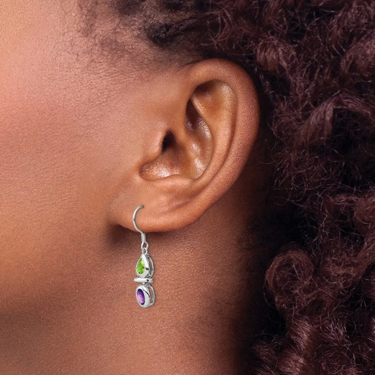Curata 925 Sterling Silver Bezel Peridot and Amethyst Dangle Hook Earrings - 37x6mm sold by Zulily product image thumbnail 2
