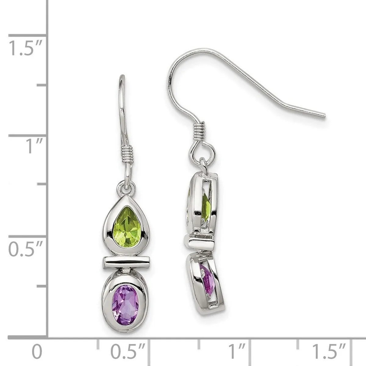 Curata 925 Sterling Silver Bezel Peridot and Amethyst Dangle Hook Earrings - 37x6mm sold by Zulily product image thumbnail 4
