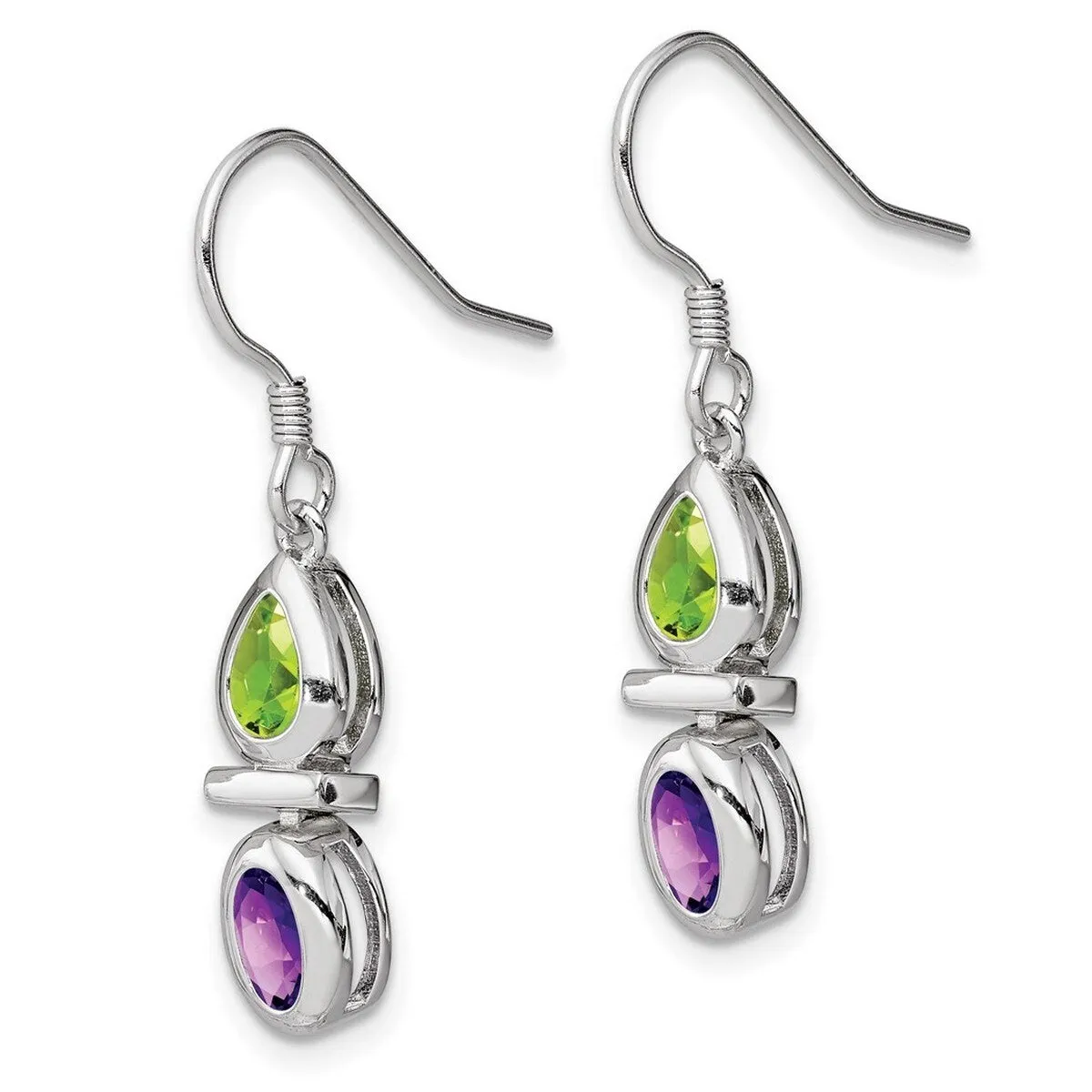 Curata 925 Sterling Silver Bezel Peridot and Amethyst Dangle Hook Earrings - 37x6mm sold by Zulily