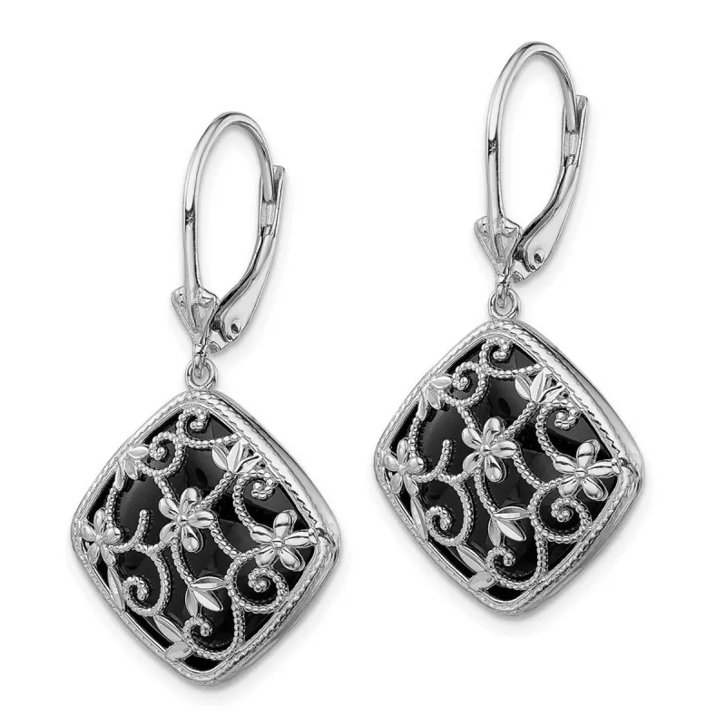 Curata 925 Sterling Silver Artisan Black Onyx Leverback Earrings - 41x22mm sold by Zulily