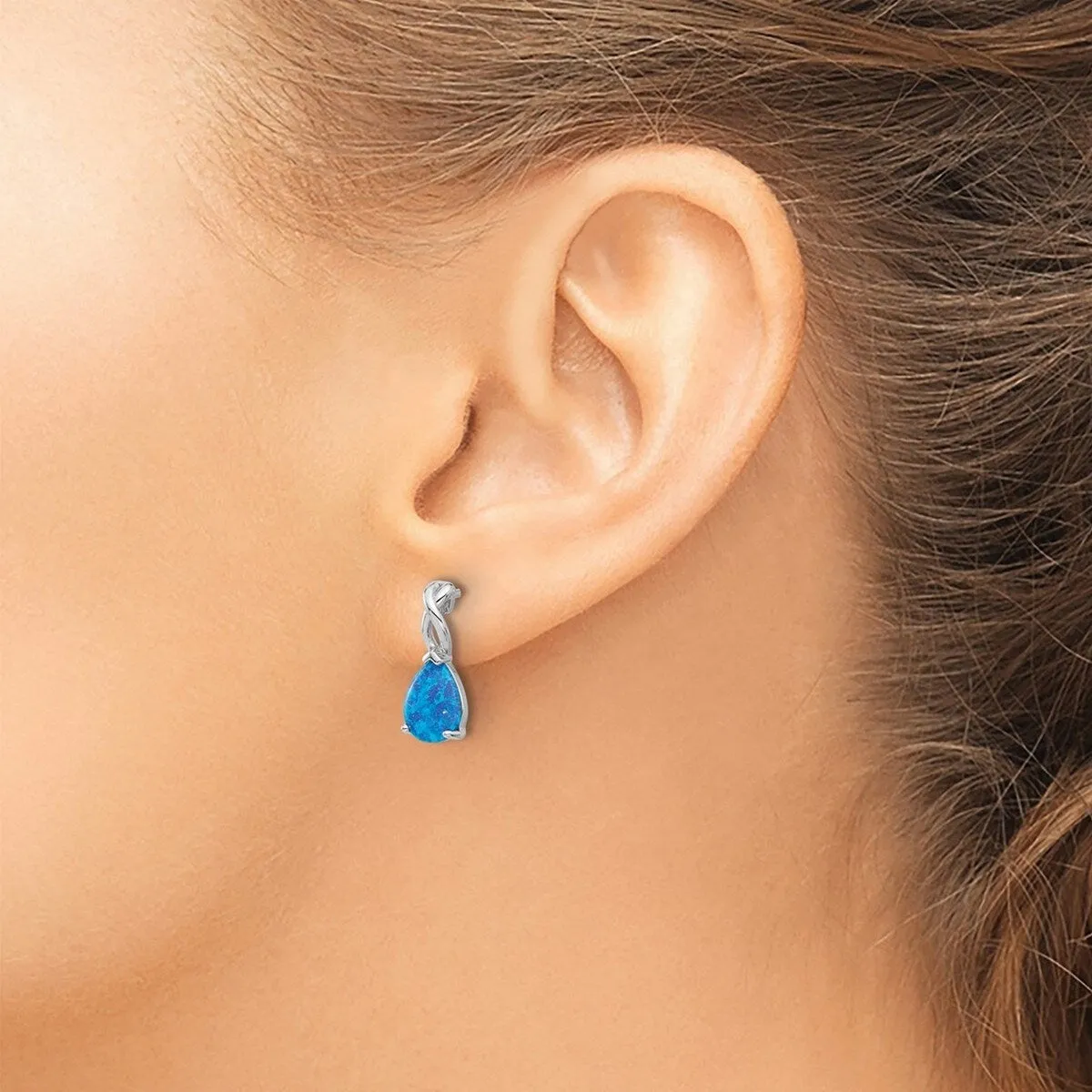 Curata 925 Sterling Silver Rhodium Plated Blue Simulated Opal Post Earrings - 16.65x7mm sold by Zulily