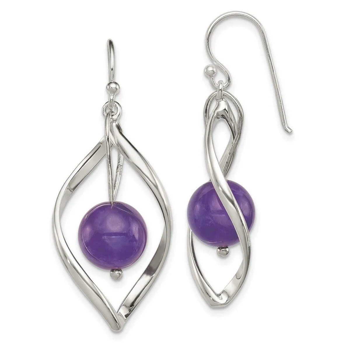 Curata 925 Sterling SilverTwisted Dangle Amethyst Bead Hook Earrings - 45x12mm sold by Zulily product image thumbnail 2