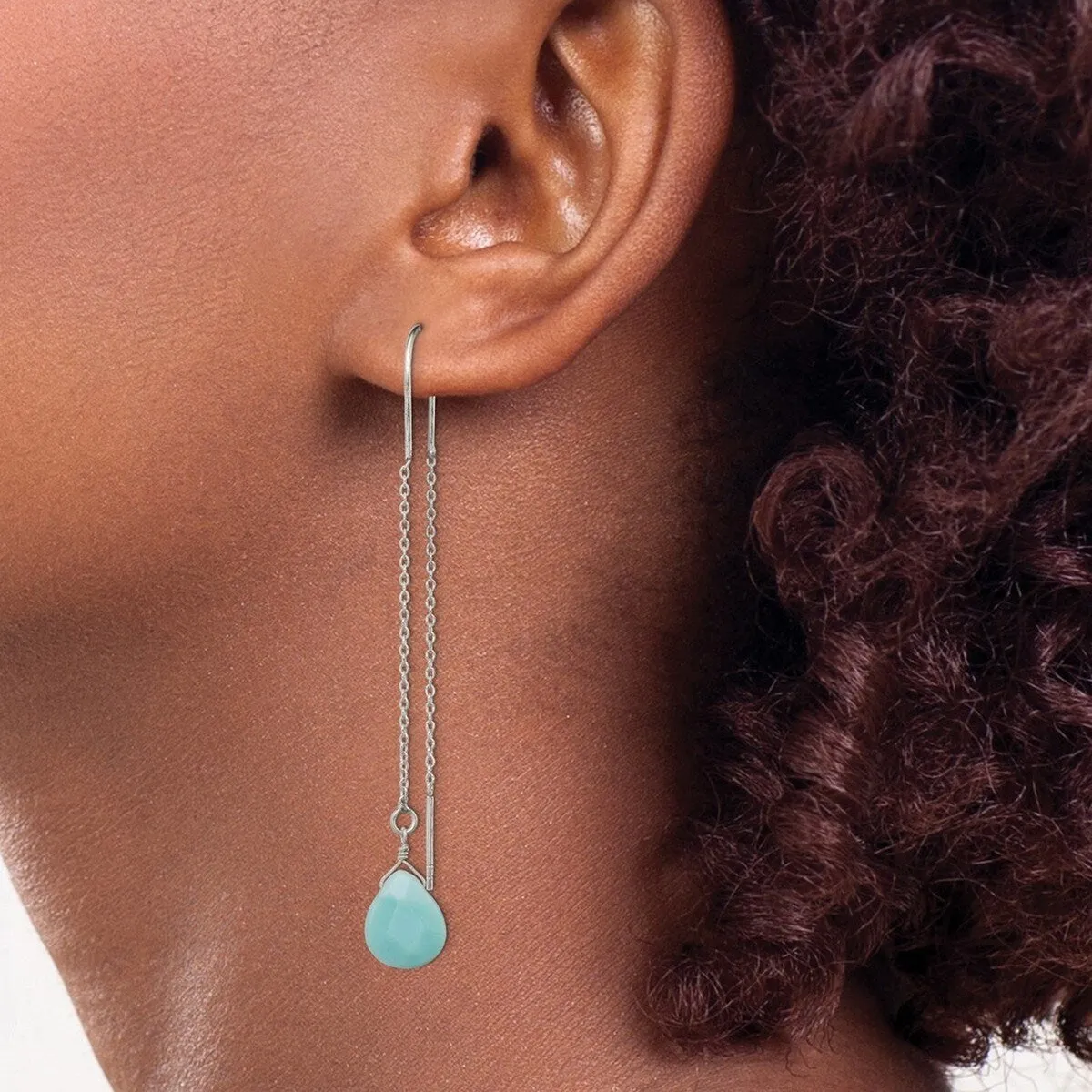 Curata 925 Sterling Silver Blue Agate Threader Earrings - 71x9mm sold by Zulily