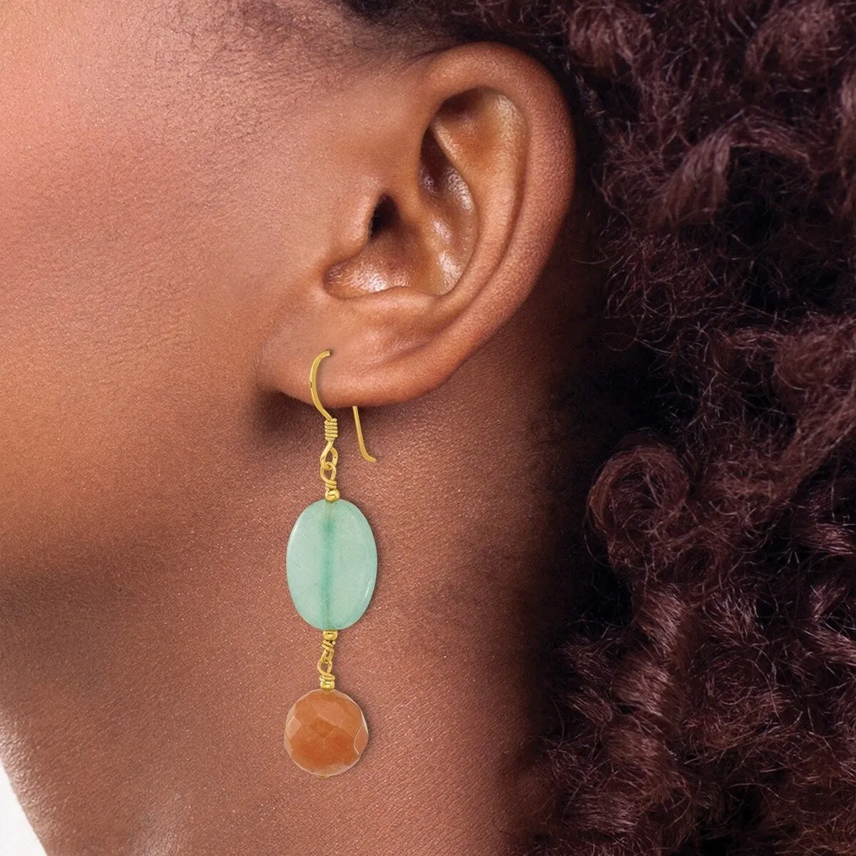 Curata 925 Sterling Silver Gold Plated Red Aventurine and Blue Quartz Earrings - 58.6mm sold by Zulily product image thumbnail 3