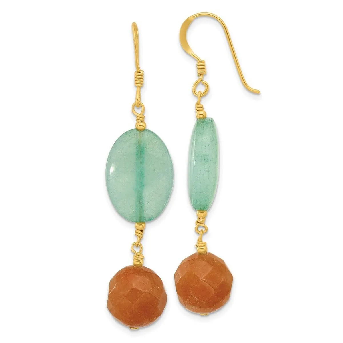 Curata 925 Sterling Silver Gold Plated Red Aventurine and Blue Quartz Earrings - 58.6mm sold by Zulily