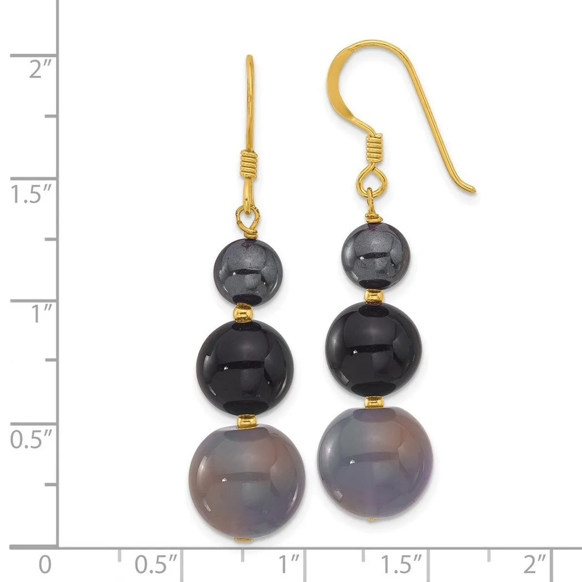 Curata 925 Sterling Silver Gold Plated Hematite and Black Grey Agate Earrings - 49.8mm sold by Zulily product image thumbnail 2