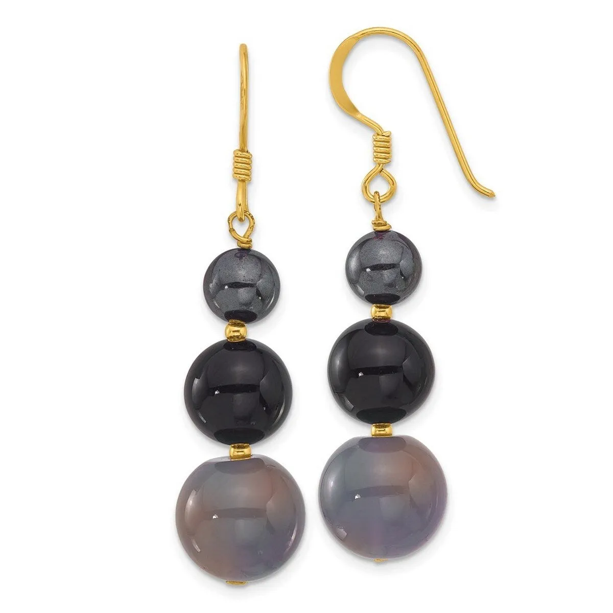 Curata 925 Sterling Silver Gold Plated Hematite and Black Grey Agate Earrings - 49.8mm sold by Zulily product image thumbnail 3