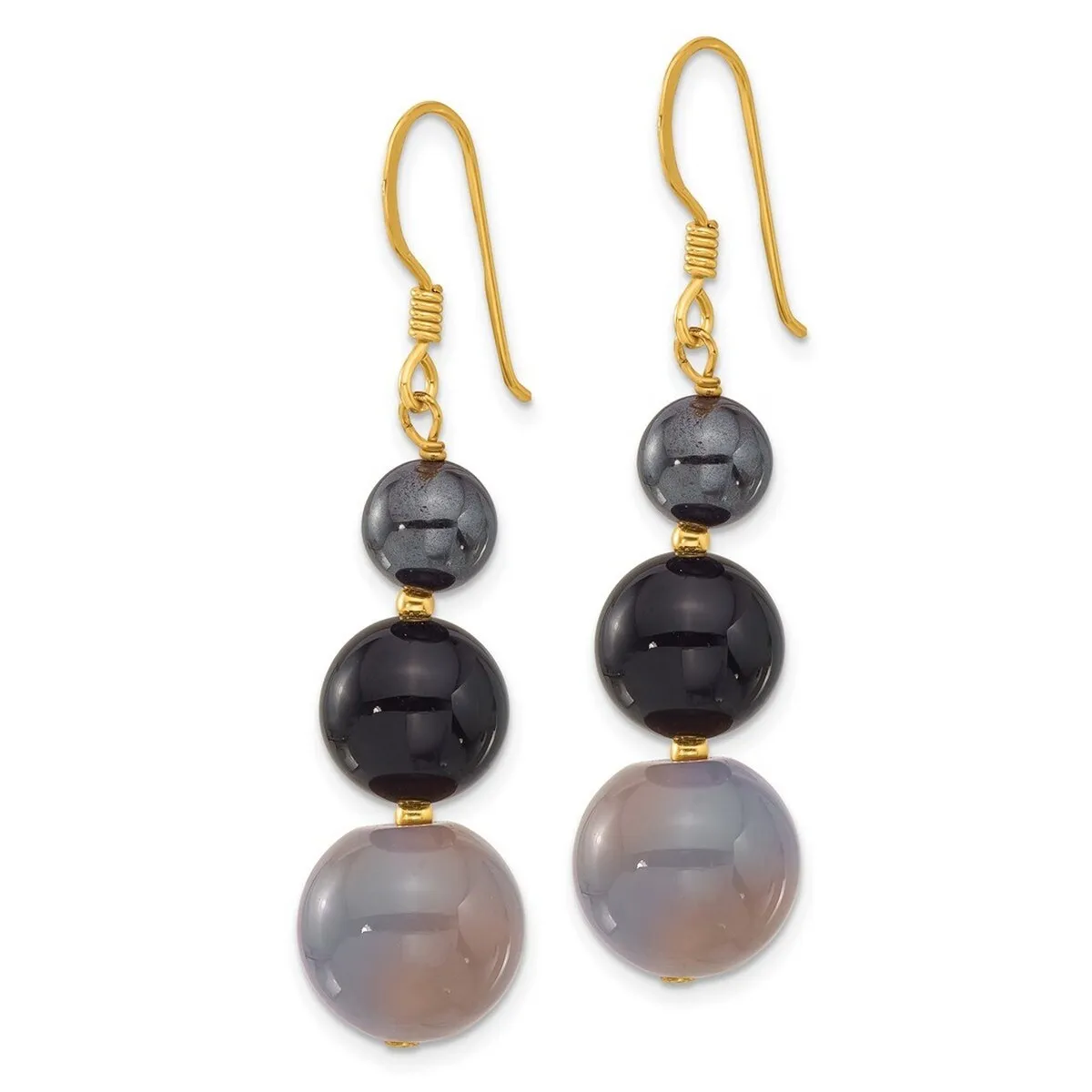 Curata 925 Sterling Silver Gold Plated Hematite and Black Grey Agate Earrings - 49.8mm sold by Zulily product image thumbnail 4