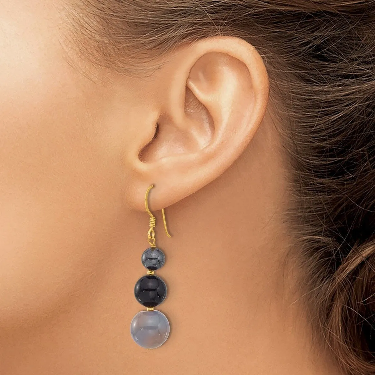 Curata 925 Sterling Silver Gold Plated Hematite and Black Grey Agate Earrings - 49.8mm sold by Zulily product image thumbnail 5