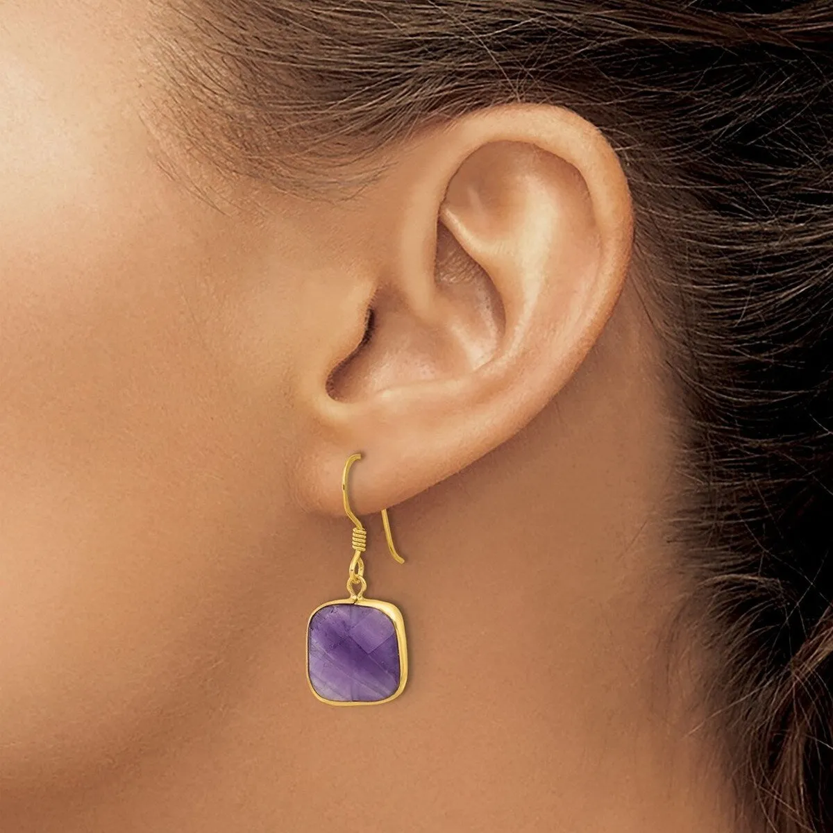 Curata 925 Sterling Silver Gold Plated Amethyst Dangle Earrings - 32.5x13.6mm sold by Zulily product image thumbnail 4