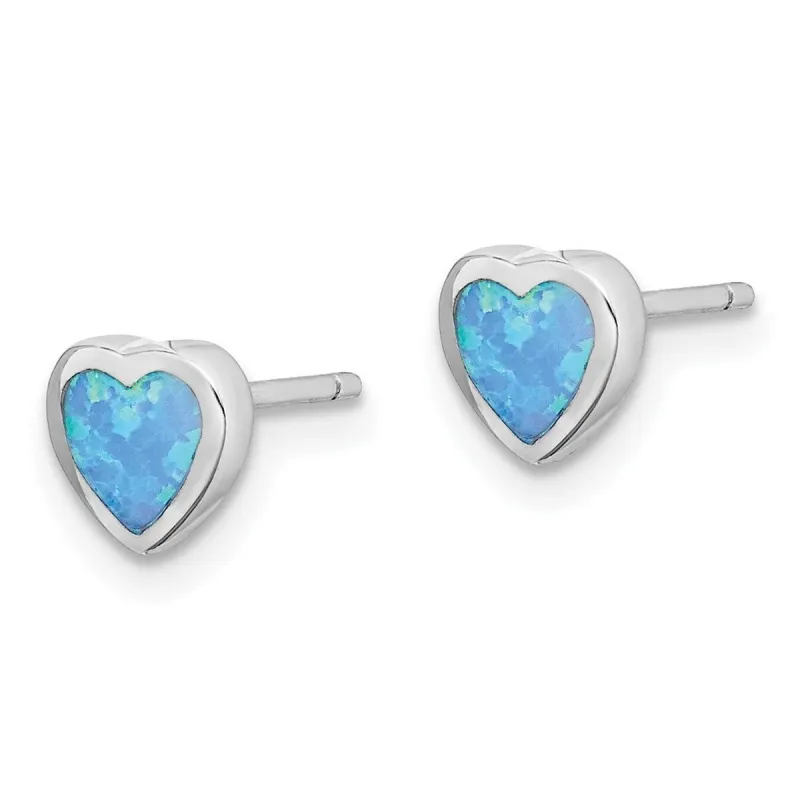 Curata 925 Sterling Silver Rhodium Plated 6.3mm Simulated Opal Heart Post Earrings sold by Zulily