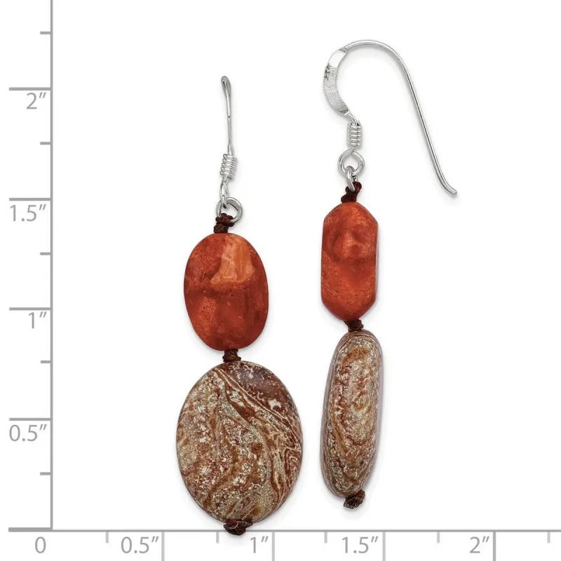 Curata 925 Sterling Silver Hook Red Simulated Red Zebra Jasper Dangle Earrings - 50x16mm sold by Zulily