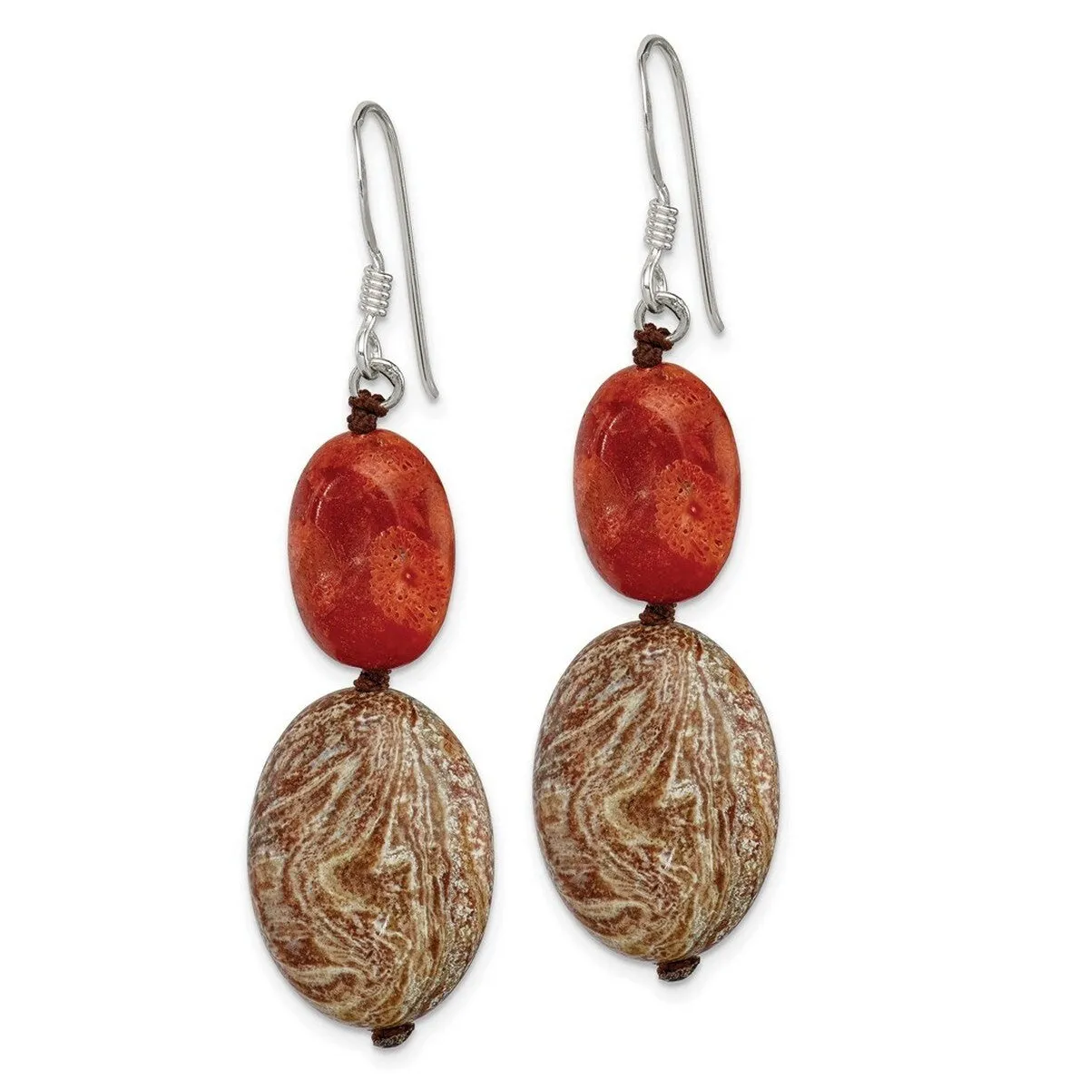 Curata 925 Sterling Silver Hook Red Simulated Red Zebra Jasper Dangle Earrings - 50x16mm sold by Zulily product image thumbnail 2