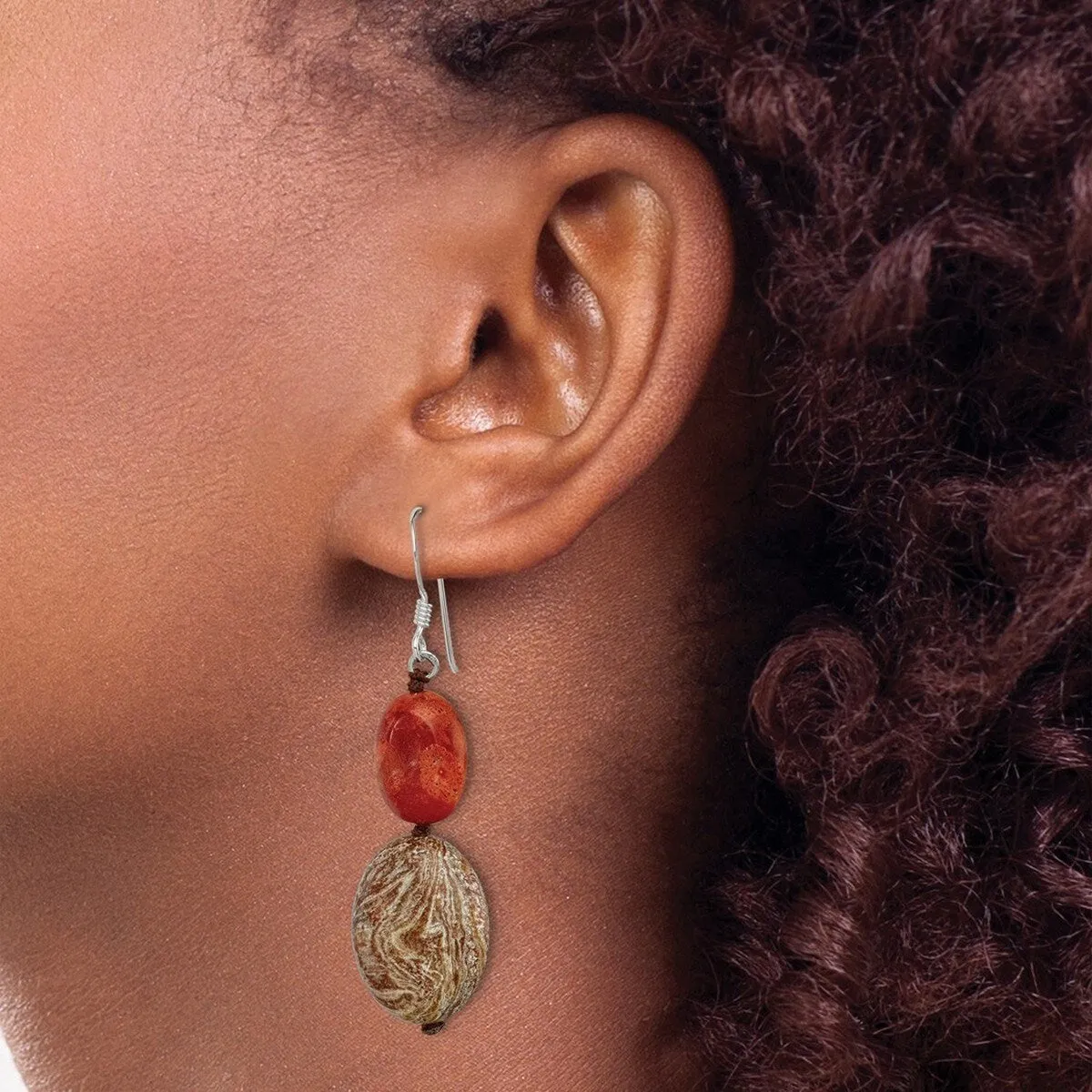 Curata 925 Sterling Silver Hook Red Simulated Red Zebra Jasper Dangle Earrings - 50x16mm sold by Zulily product image thumbnail 4