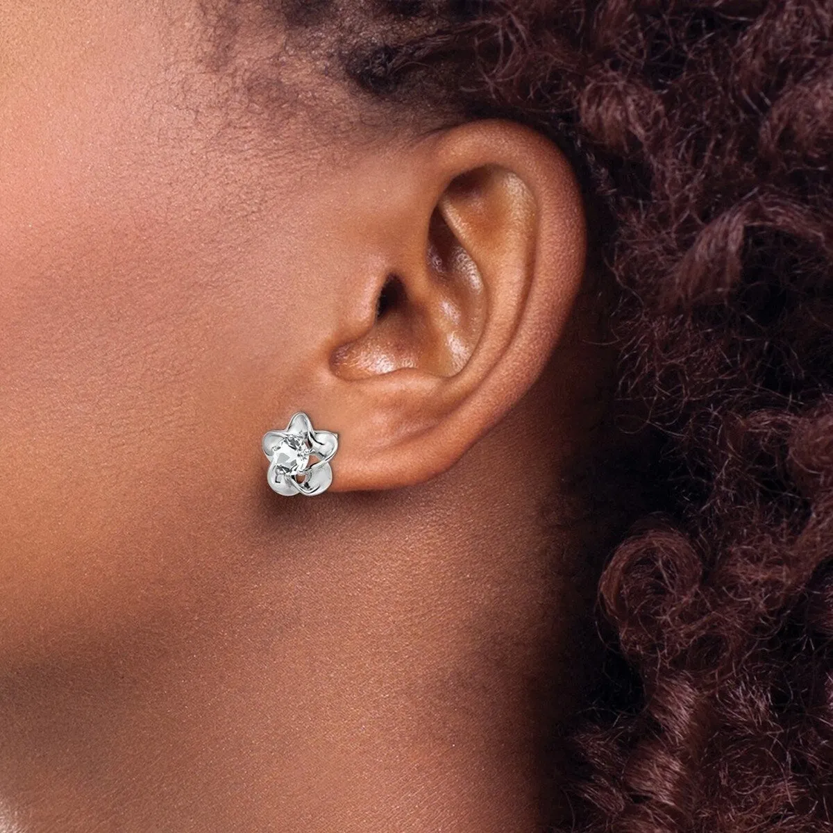 Curata 925 Sterling Silver Rhodium Plated Floral White Topaz Post Earrings - 15x9mm sold by Zulily product image thumbnail 2