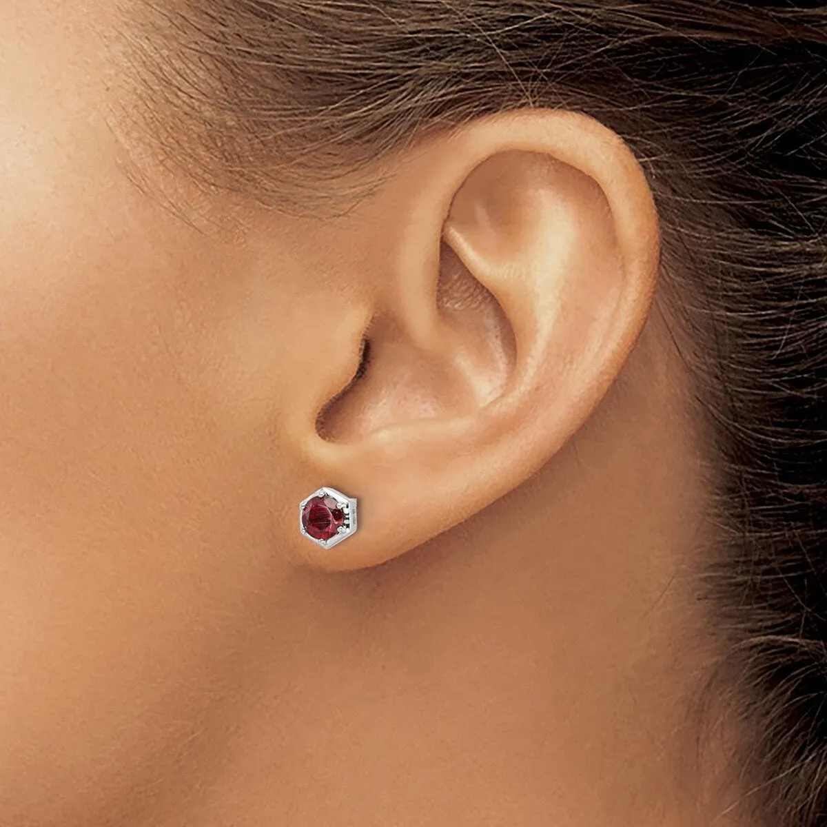 Curata 925 Sterling Silver Rhodium Plated Polished Garnet Post Earrings - 6.8x6.6mm sold by Zulily product image thumbnail 2