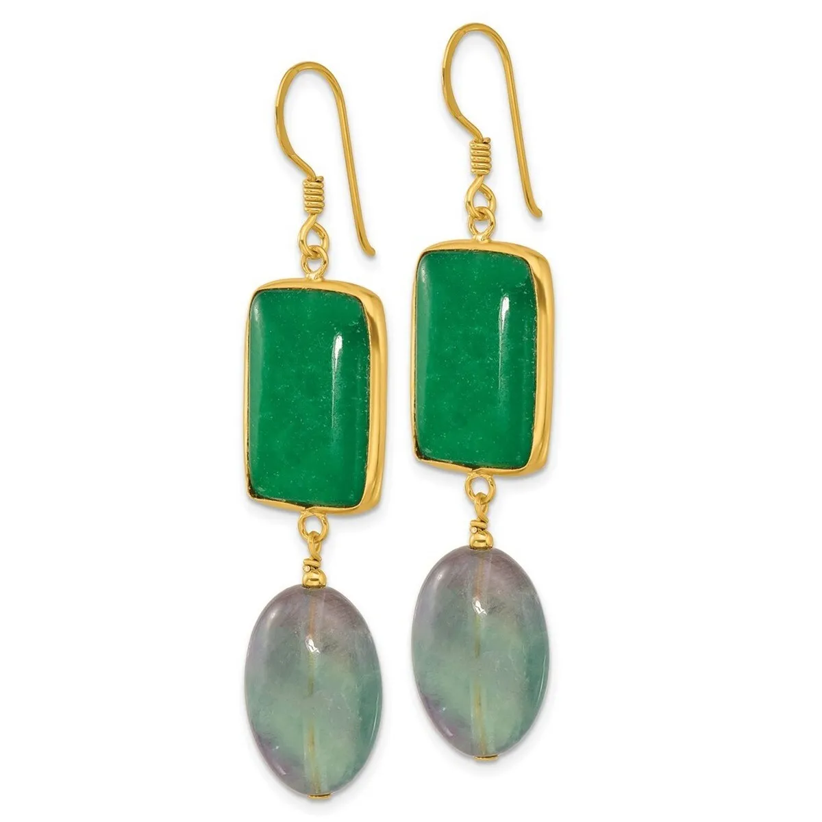 Curata 925 Sterling Silver Gold Plated Aventurine and Fluorite Dangle Earrings - 60.7x14.5mm sold by Zulily product image thumbnail 4