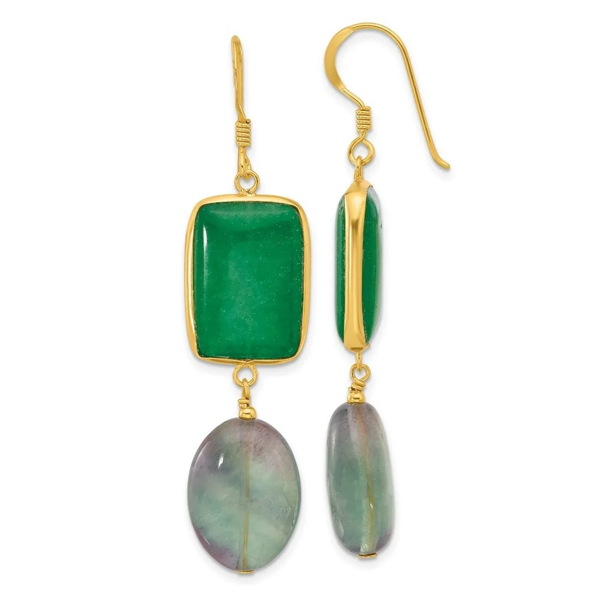 Curata 925 Sterling Silver Gold Plated Aventurine and Fluorite Dangle Earrings - 60.7x14.5mm sold by Zulily product image thumbnail 2