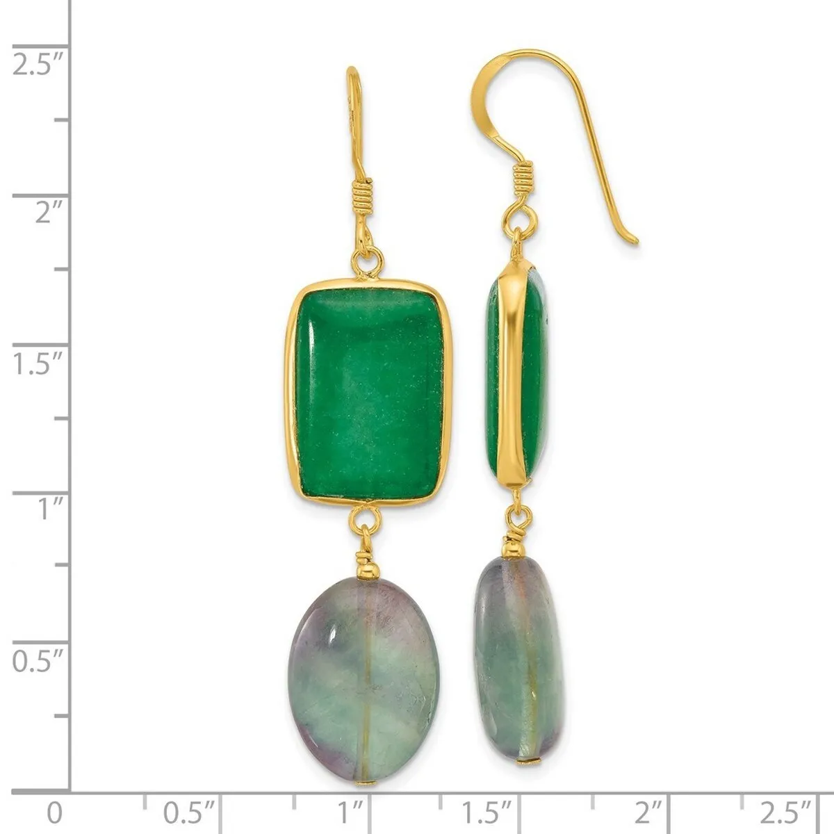 Curata 925 Sterling Silver Gold Plated Aventurine and Fluorite Dangle Earrings - 60.7x14.5mm sold by Zulily product image thumbnail 3