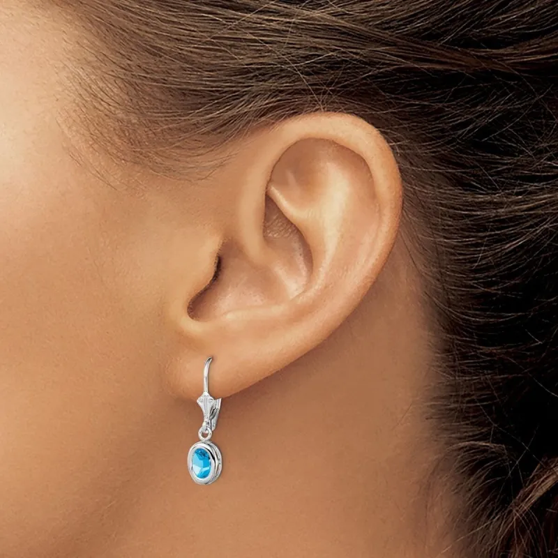 Curata 925 Sterling Silver Bezel 7x5mm Oval Blue Topaz Leverback Earrings - 28x8mm sold by Zulily