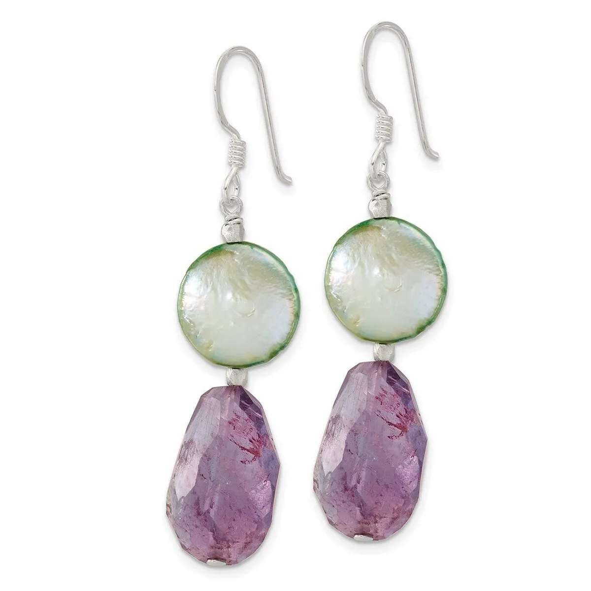 Curata 925 Sterling Silver Amethyst and Green Pearl Dangle Hook Earrings - 52.6x13.2mm sold by Zulily product image thumbnail 2