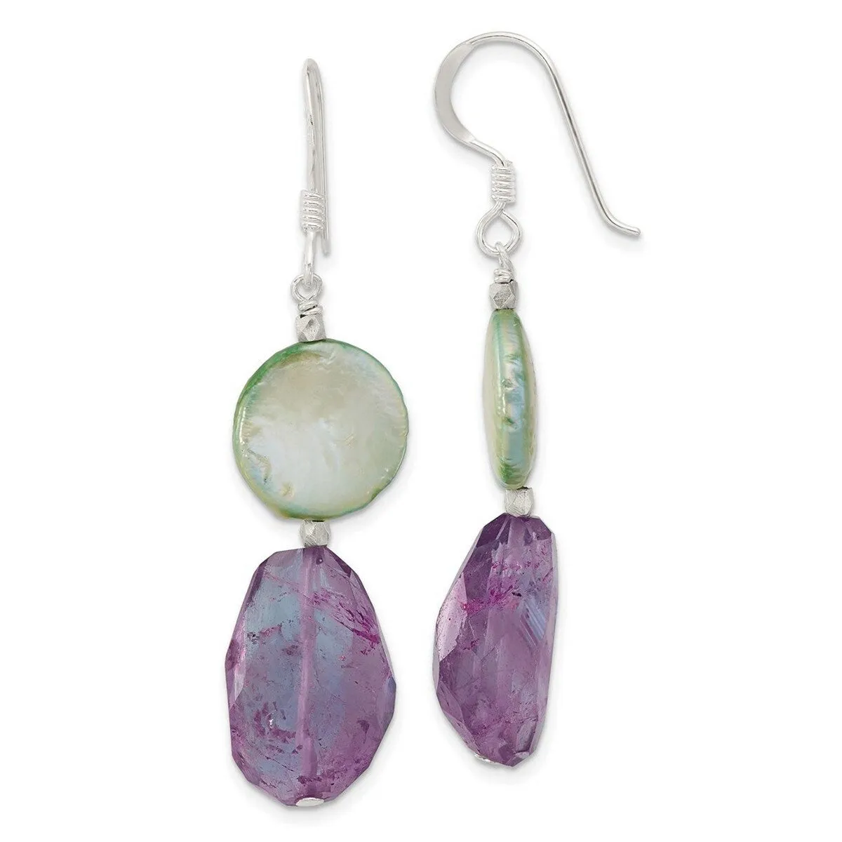 Curata 925 Sterling Silver Amethyst and Green Pearl Dangle Hook Earrings - 52.6x13.2mm sold by Zulily product image thumbnail 5