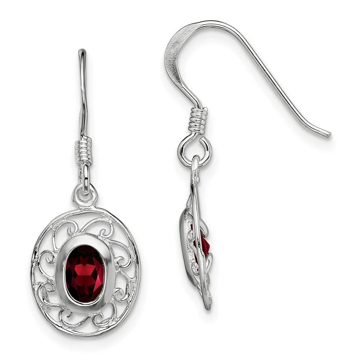 Curata 925 Sterling Silver Garnet Scroll Hook Earrings - 22x11mm sold by Zulily