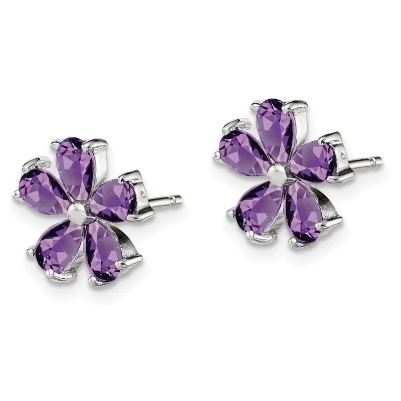 Curata 925 Sterling Silver 11mm Pear Amethyst Flower Post Earrings sold by Zulily