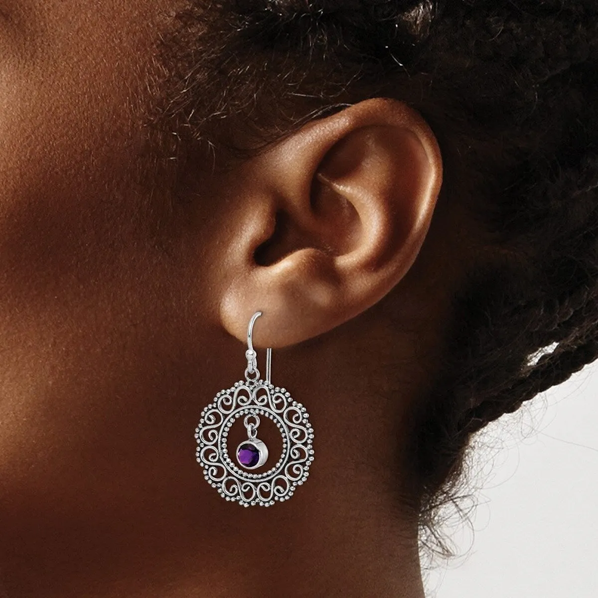 Curata 925 Sterling Silver Amethyst Artisan Beaded Hook Artisan Oxidized Earrings - 45x26mm sold by Zulily product image thumbnail 5