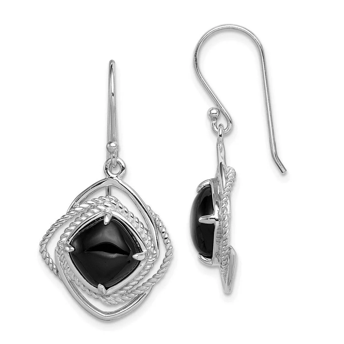 Curata 925 Sterling Silver Rope Framed Black Onyx Dangle Hook Earrings - 32x17mm sold by Zulily product image thumbnail 2