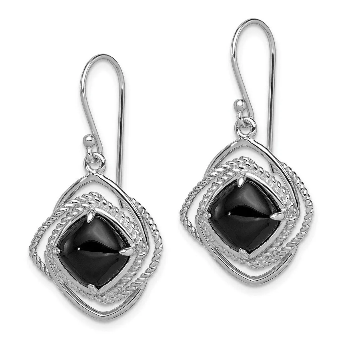 Curata 925 Sterling Silver Rope Framed Black Onyx Dangle Hook Earrings - 32x17mm sold by Zulily product image thumbnail 4