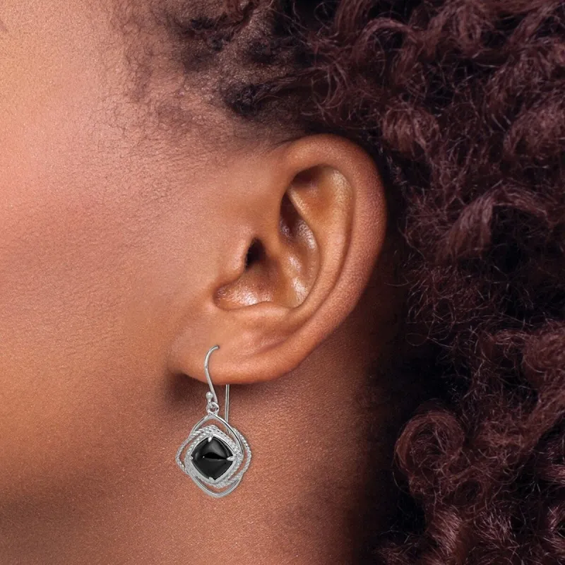 Curata 925 Sterling Silver Rope Framed Black Onyx Dangle Hook Earrings - 32x17mm sold by Zulily