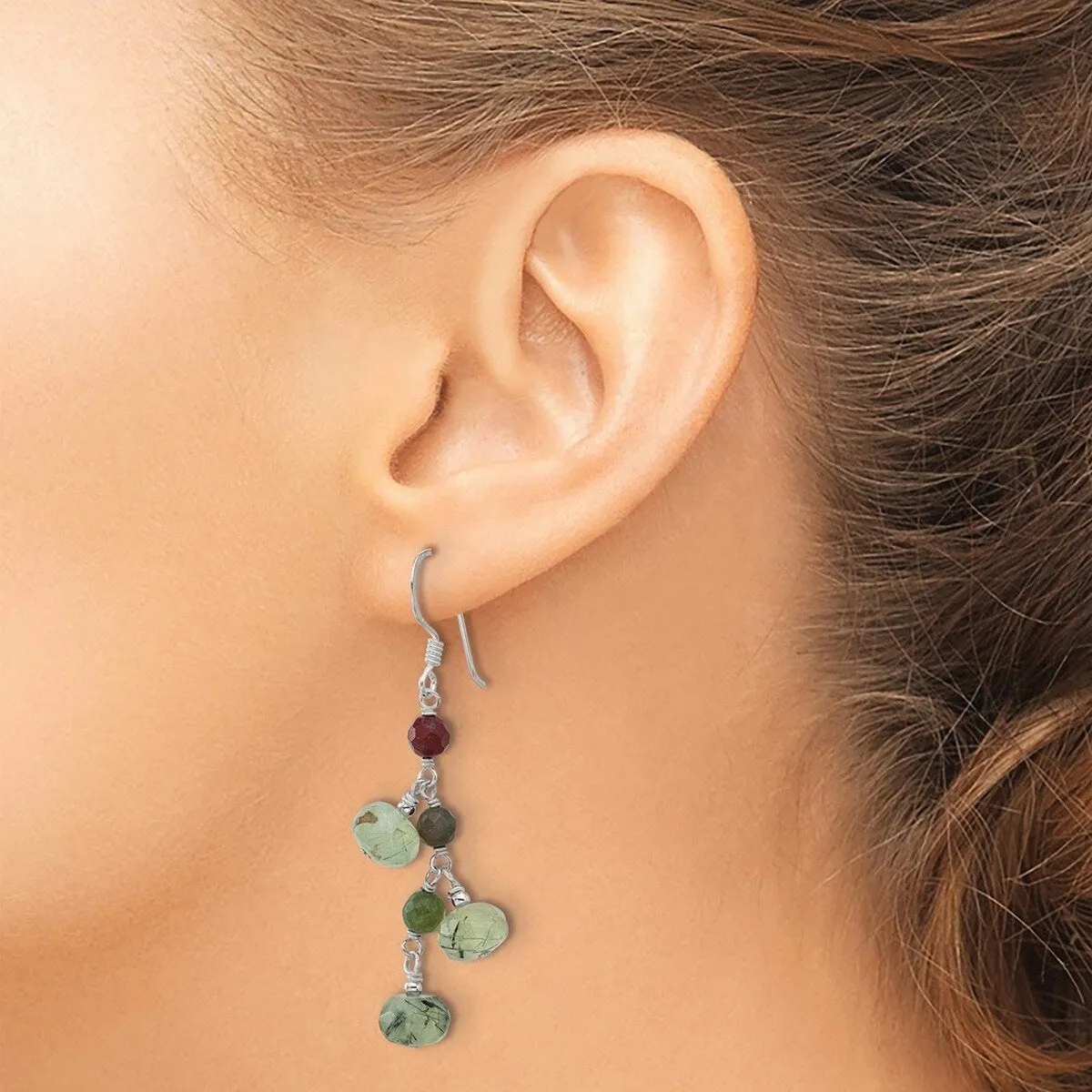 Curata 925 Sterling Silver Jasper and Prehnite Dangle Hook Earrings - 54x18mm sold by Zulily product image thumbnail 5