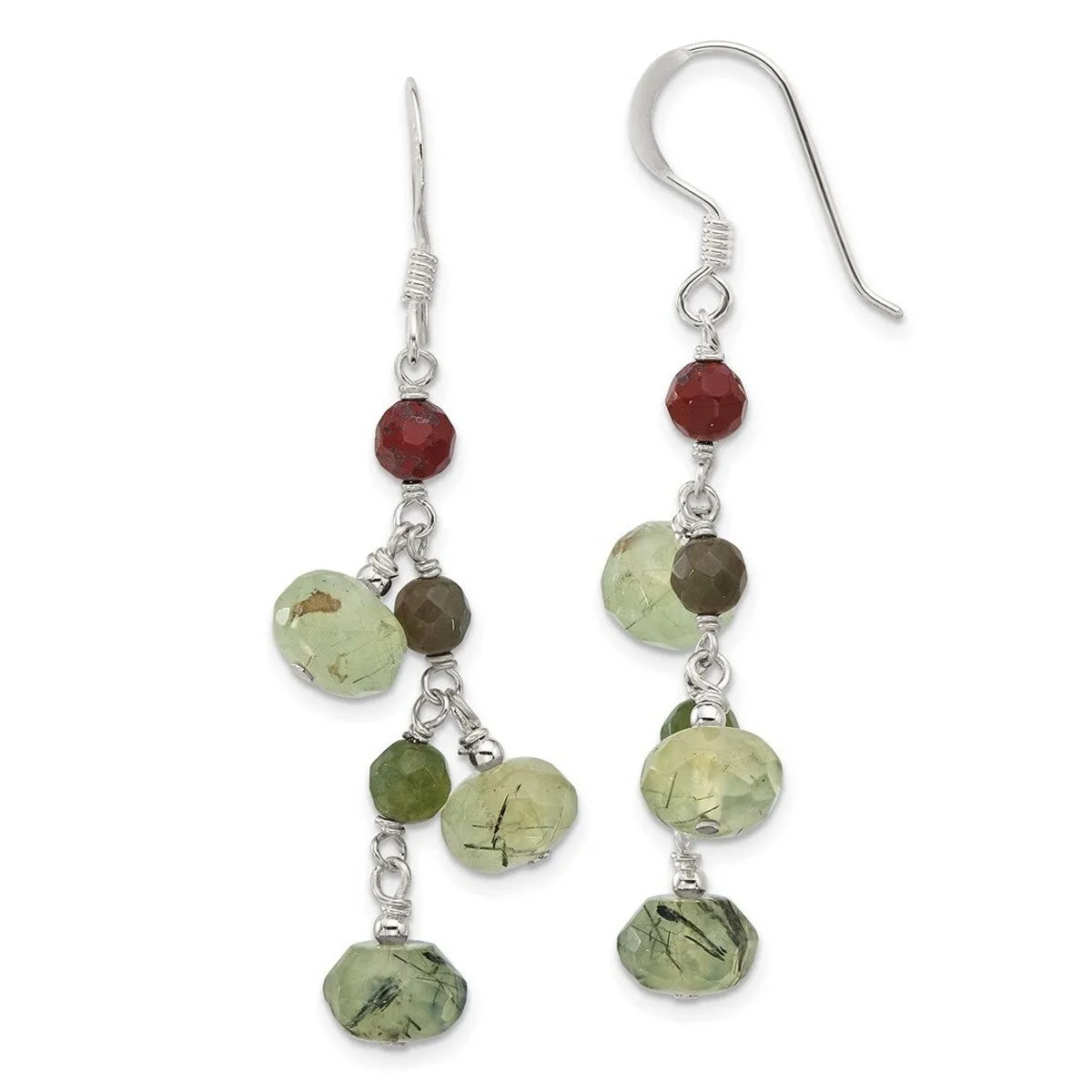 Curata 925 Sterling Silver Jasper and Prehnite Dangle Hook Earrings - 54x18mm sold by Zulily product image thumbnail 3