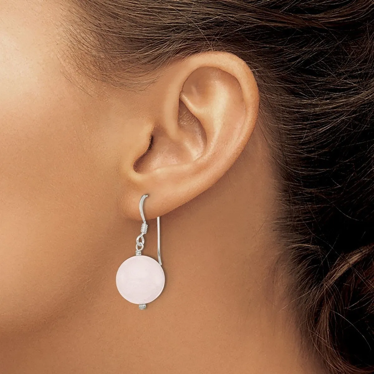 Curata 925 Sterling Silver Hook 14mm Rose Quartz Bead Earrings - 26x14mm sold by Zulily product image thumbnail 2