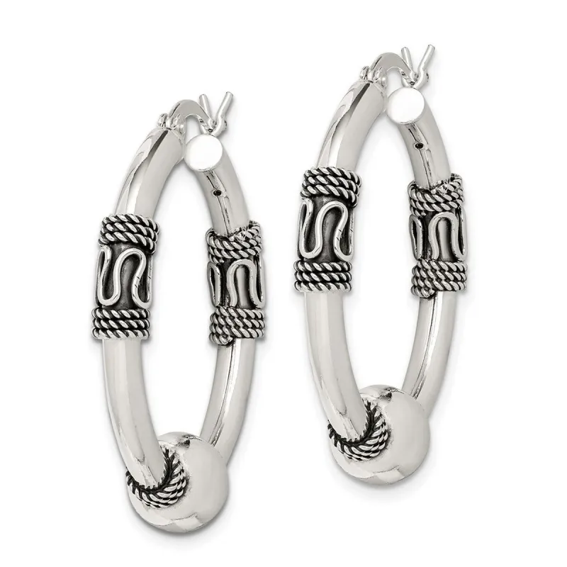 Curata 925 Sterling Silver 33x7mm Antiqued Bead Hoop Artisan Oxidized Earrings sold by Zulily
