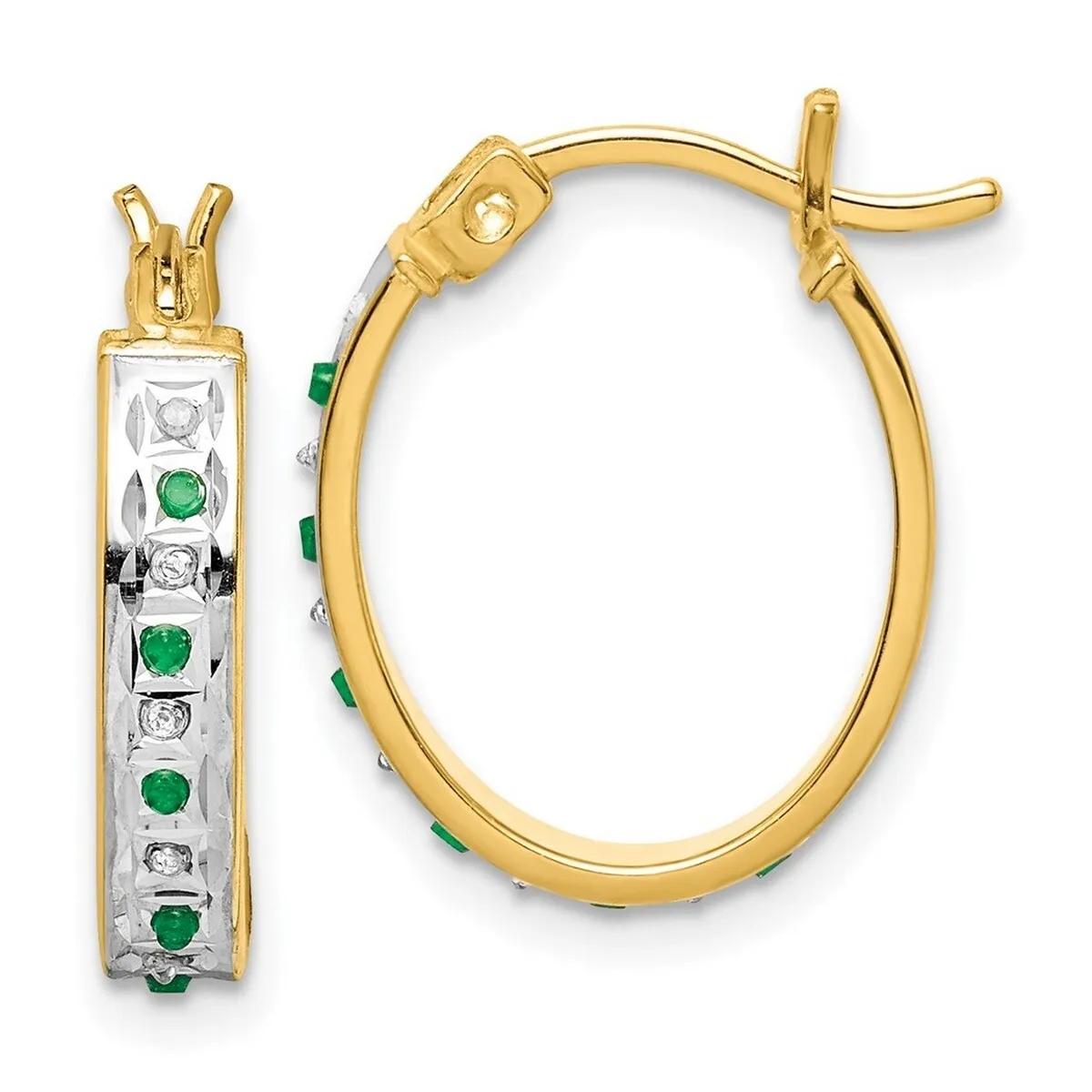Curata 925 Sterling Silver Gold Plated Diamond Emerald Oval Hinged Hoop Earrings - 19x3mm sold by Zulily product image thumbnail 5